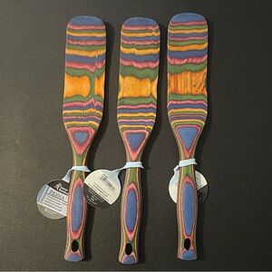 NWT ISLAND BAMBOO PAKKA WOOD RAINBOW SPURTLE COOKING UTENSIL LOT OF 3